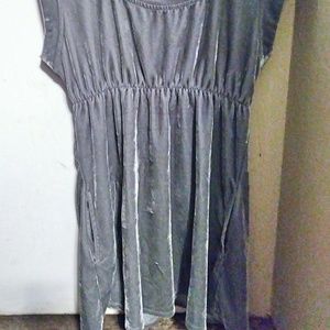 Light Grey Velvet Empire Waist Mini Dress/Tunic